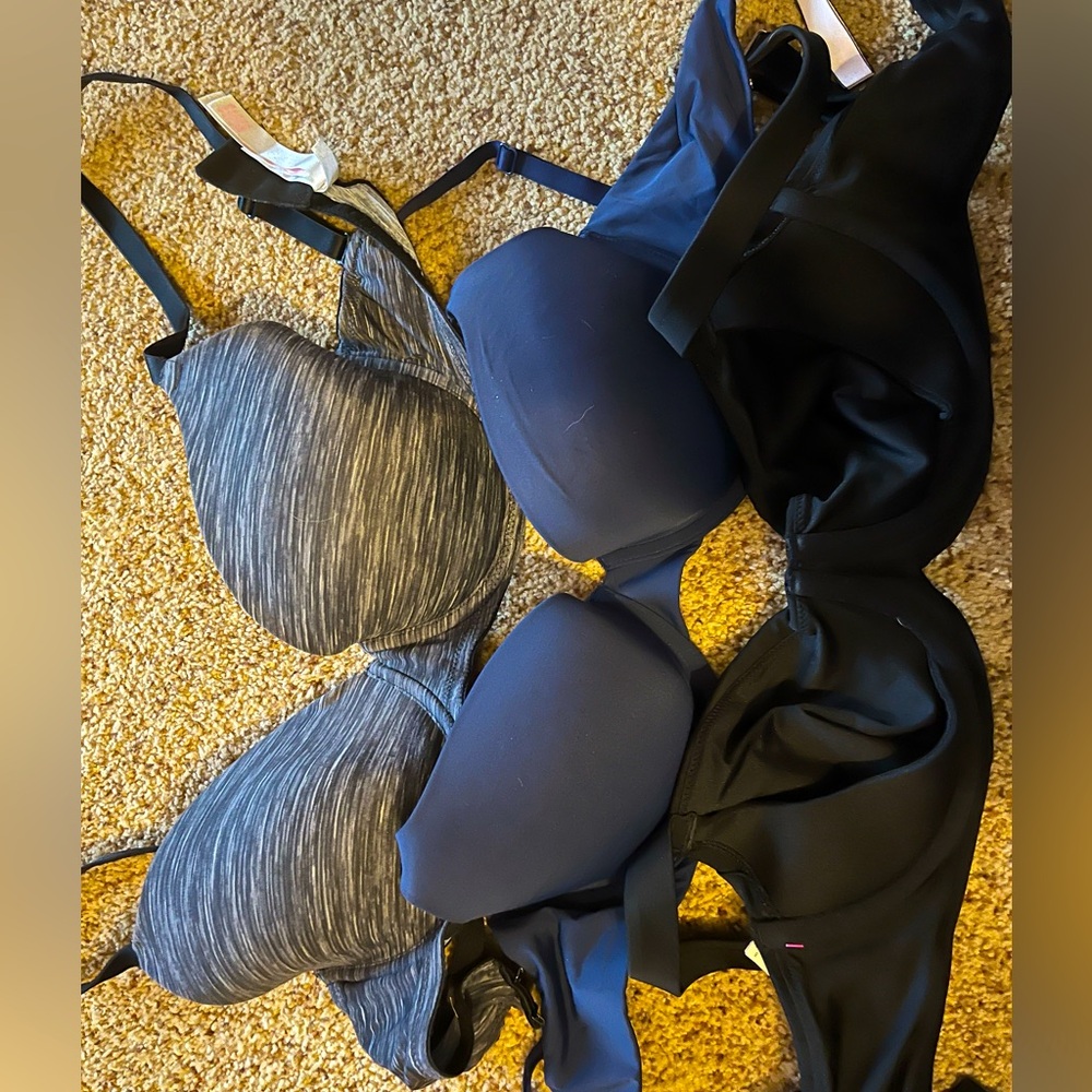 3 bras - 2 Victoria secret and 1 Pink 32DD - black new with tags